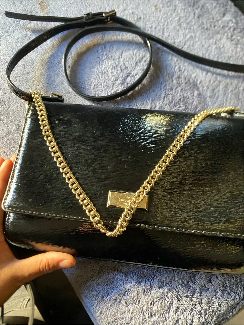 kate spade Black Patent Crossbody with Gold Chain